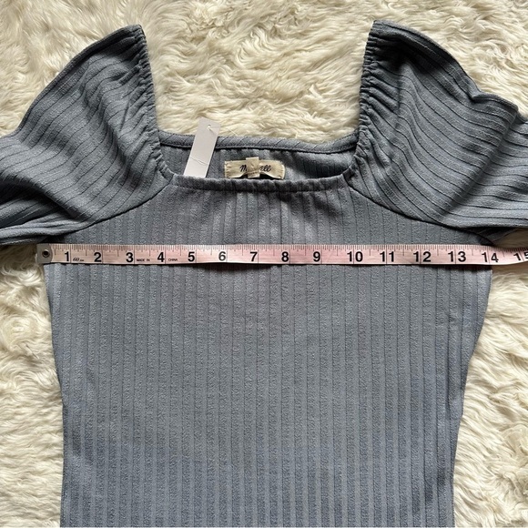 Madewell Top Ribbed Square-Neck Long-Sleeve Tee Craft Blue XS NWT New - Picture 10 of 12